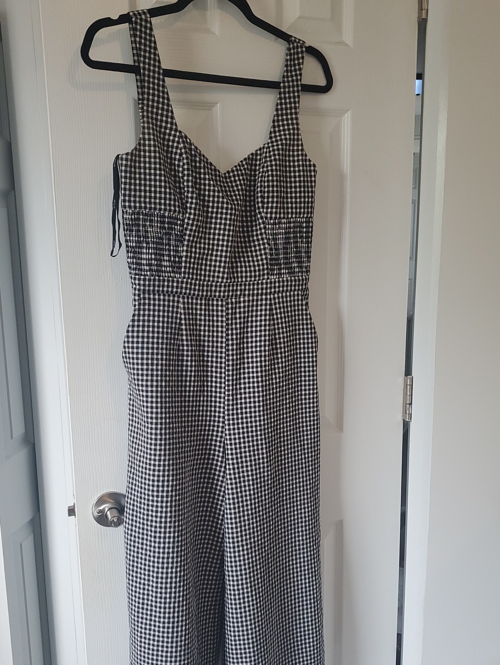 ALI & JAY Black and White Gingham Cropped Wide Leg Jumpsuit